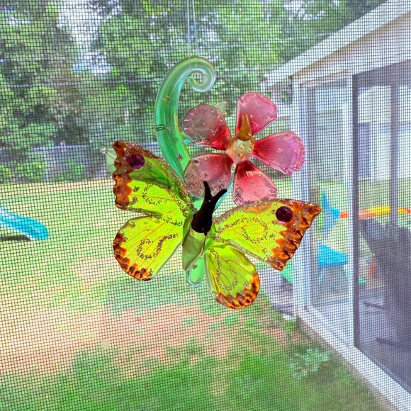 Ashton Drake Butterfly Glass Ornament VTG Collectible Hibiscus Haven Sun Catcher - Picture 14 of 14